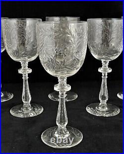Antique Set 6 Libbey Rock Sharpe Paisley Steam 1015 Water Wine Goblets