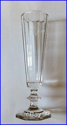 Antique Set Of Six Russian Imperial Glass Works Cut Crystal Champagne Flutes
