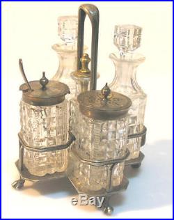Antique Victorian Oil Vinegar Cruets Crystal Set Sign