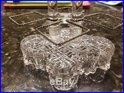 Antique Victorian Opalescent Glass Shaker Set Of 4 With Crystal Caddy Rare
