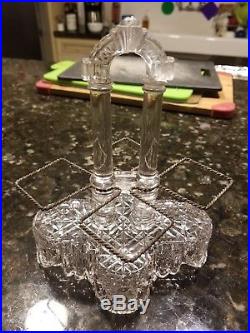 Antique Victorian Opalescent Glass Shaker Set Of 4 With Crystal Caddy Rare