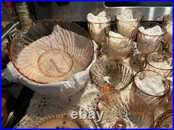 Arcoroc Rosaline Pink Swirl 38 Pc. Set Glass Crystal France
