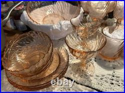 Arcoroc Rosaline Pink Swirl 38 Pc. Set Glass Crystal France