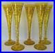 Art Glass Tall Champagne Flutes 10 Yellow Hand Painted Swirl Set of 5 Romania