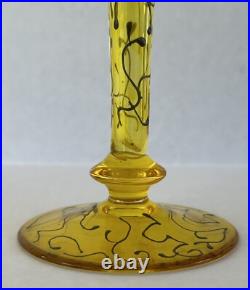 Art Glass Tall Champagne Flutes 10 Yellow Hand Painted Swirl Set of 5 Romania