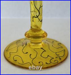 Art Glass Tall Champagne Flutes 10 Yellow Hand Painted Swirl Set of 5 Romania