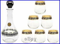 ArtDecor Greek Key, 11 Oz Stemless Wine Glasses Crystal Decanter Set, 24K Gold