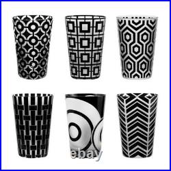 Artel Graphic Collection Crystal Tumblers Black Clear Set 6 Highball Glasses