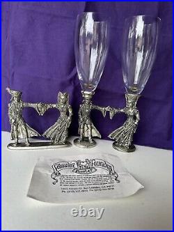 Arthur And Guinevere Pewter Sculpture Champagne Flutes & Cake Topper 3pc Set