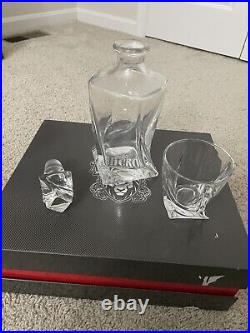 Ashcroft 5 Piece Whiskey Bourbon Scotch Decanter Set Crystal Ice Cube Design