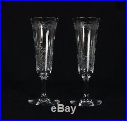 BACCARAT Antique Engraved Crystal ROCHAMBEAU Set of Fluted Champagne Glasses