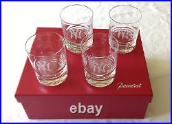 BACCARAT NY Engraved VEGA Tumblers Crystal Boxed Set (4) Excellent Yankees RARE