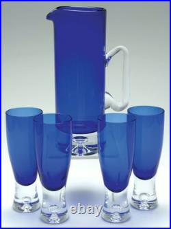 BLOCK STOCKHOLM 5-Piece Beverage Set withWater Goblets Cobalt withAir Bubble Base