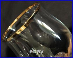 BOHEMIA CZECH CRYSTAL WINE GLASSES TULIP BOWL GOLD TRIM GENEVA SET of 10 MINT