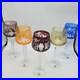 BOHEMIAN CUT TO CLEAR CRYSTAL Wine GOBLETS Multi Colored 8.5 Set Of 5