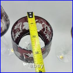 BOHEMIAN CUT TO CLEAR CRYSTAL Wine GOBLETS Multi Colored 8.5 Set Of 5