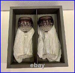 BRAND NEW Waterford Clarendon Case Cut Amethyst Wine Hock Glasses Set of 2