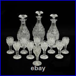 Baccarat Cut Glass Diamond et Feuilles Set 3 Decanters 10 Cordials c1850 Baccarat Cut Glass Diamond et Feuilles Set 3 Decanters 10 Cordials c1850