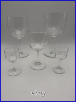 Baccarat Montaigne Optic Crystal Stemware Set 5 Pc France Signed Goblets Glass