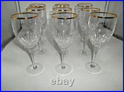 Beautiful Set of 9 Gorham Diamond Gold pattern Cut Crystal 10 oz. Water Stems