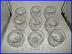 Beautiful Set of 9 Gorham Diamond Gold pattern Cut Crystal 10 oz. Water Stems