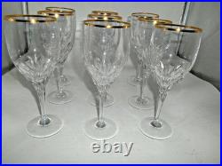 Beautiful Set of 9 Gorham Diamond Gold pattern Cut Crystal 10 oz. Water Stems
