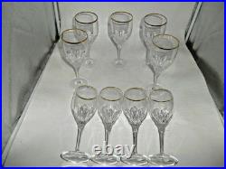 Beautiful Set of 9 Gorham Diamond Gold pattern Cut Crystal 10 oz. Water Stems