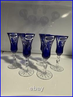 Bleikristall 24K Crystal Cobalt Glass Ware-set Of 6 /never Used (RARE)