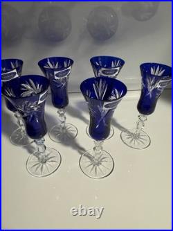 Bleikristall 24K Crystal Cobalt Glass Ware-set Of 6 /never Used (RARE)