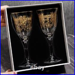 Bohemia Crystal Wine Glass Set of 2 Gold Etched Czech Crystal Champagne Goblets