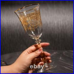 Bohemia Crystal Wine Glass Set of 2 Gold Etched Czech Crystal Champagne Goblets
