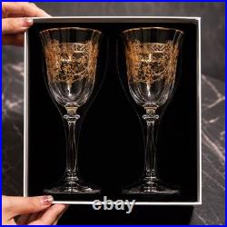 Bohemia Crystal Wine Glass Set of 2 Gold Etched Czech Crystal Champagne Goblets