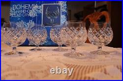 Bohemia Hand Cut Lead Crystal Diamond Cut Brandy Snifters Set Of 12 Czech