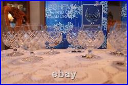 Bohemia Hand Cut Lead Crystal Diamond Cut Brandy Snifters Set Of 12 Czech