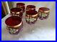 Bohemian Crystal Enamel Painted Set Of Six Cranberry White Trimmed Wine Glasses