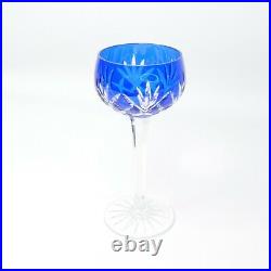 Bohemian Glass Cobalt Blue Cut to Clear Wine Goblets Crystal Stemware 4 Pc Set