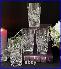 Bohemian Styled Highball Glasses Cut Clear Blown Crystal Glassware Set of 4