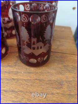 Bohemian glass Czech Crystal Ruby Red Cut To Clear Set 6 Glass Tumblers