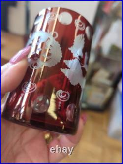 Bohemian glass Czech Crystal Ruby Red Cut To Clear Set 6 Glass Tumblers