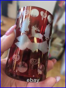 Bohemian glass Czech Crystal Ruby Red Cut To Clear Set 6 Glass Tumblers