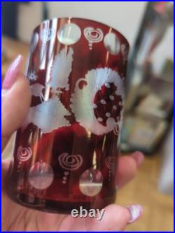 Bohemian glass Czech Crystal Ruby Red Cut To Clear Set 6 Glass Tumblers