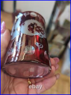 Bohemian glass Czech Crystal Ruby Red Cut To Clear Set 6 Glass Tumblers