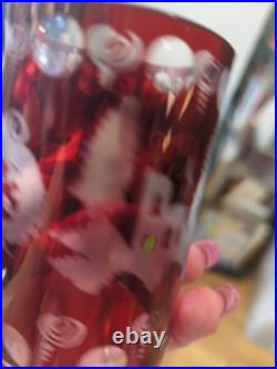 Bohemian glass Czech Crystal Ruby Red Cut To Clear Set 6 Glass Tumblers