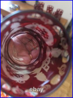 Bohemian glass Czech Crystal Ruby Red Cut To Clear Set 6 Glass Tumblers