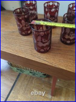 Bohemian glass Czech Crystal Ruby Red Cut To Clear Set 6 Glass Tumblers