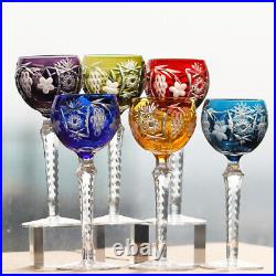 Boho Wedding Water Wine Goblet Hand Cut Color Crysta Glasses Set Of 6 Stemware