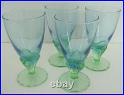 Bormioli Rocco Crystal Bahia Glasses Goblets Italy 16 oz Blue Green Set of 4