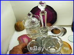Boven Victorian Antique Brilliant Cut Crystal CONDIMENT SET Caddy Stand