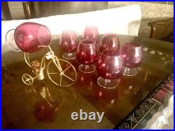 Brandy Licor Crystal Colored Glasses With Tricycle Metallic Warmer Set Of 7
