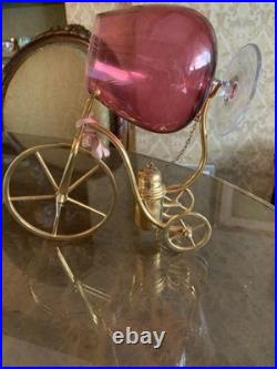 Brandy Licor Crystal Colored Glasses With Tricycle Metallic Warmer Set Of 7